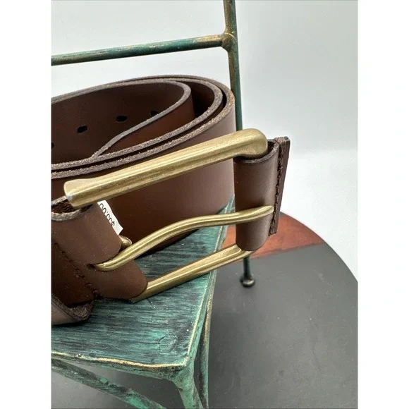 Men's Timberland NWT Brown Leather Belt Brass Buckle Size 36 - Picture 3 of 8